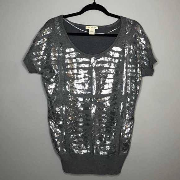 ARDEN B Sequin front gray short sleeve sweater top size Small - Picture 8 of 9